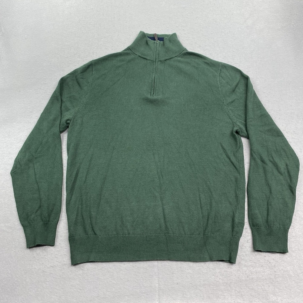 J Crew Sweater Mens L Green Pullover 1/4 Zip Classic Fit Cotton Knit Mock Neck